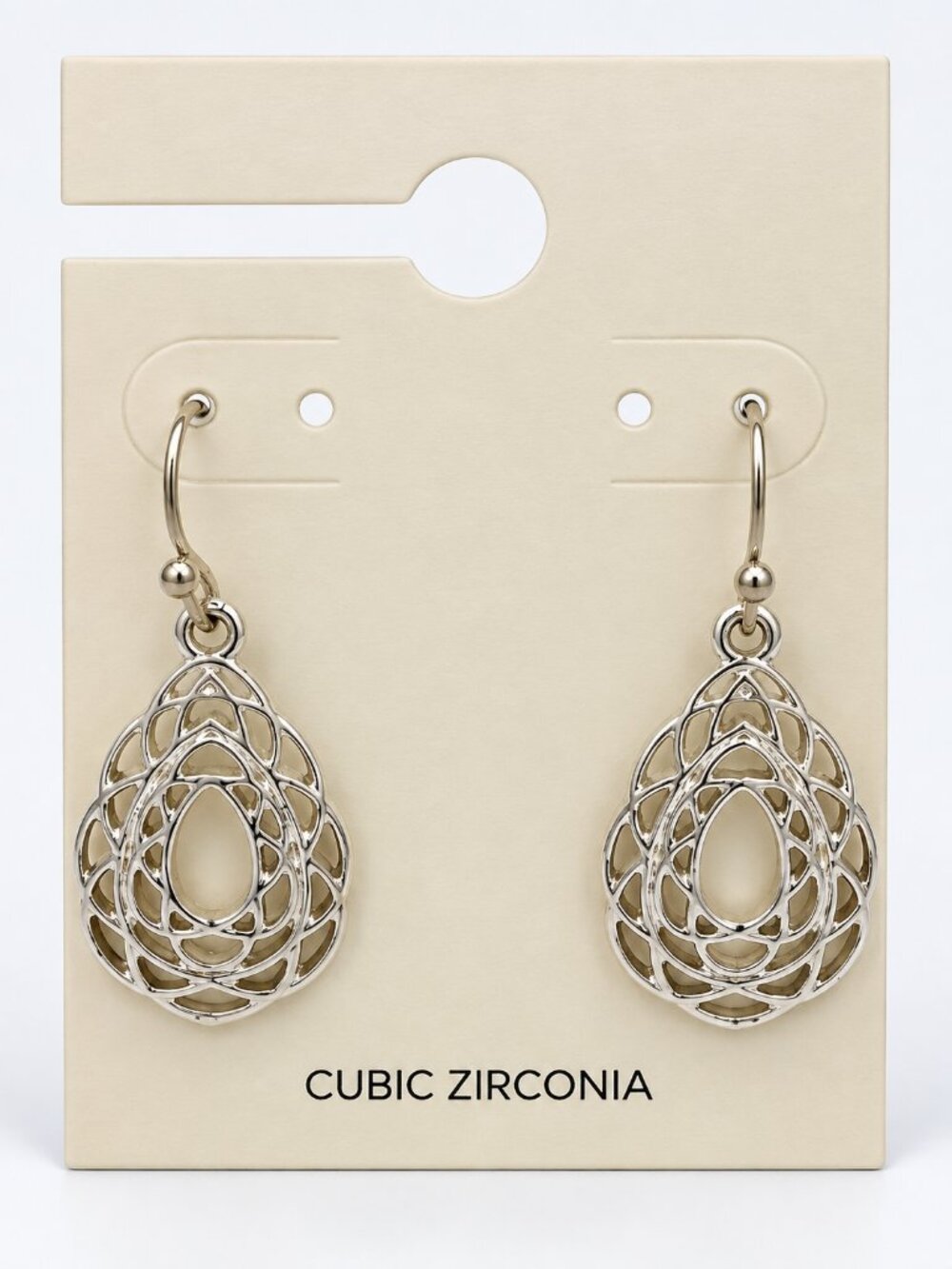 Francesca’s Silver Tone Filigree Teardrop Earrings Cubic Zirconia